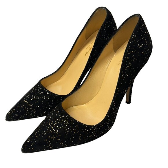 Kate Spade Licorice Pumps Womens 6 B Black Gold Flecked Suede Pointed Heel Italy - Picture 10 of 15